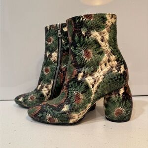 Dries Van Noten Snakeskin leather Ankle Boots green black block heel 36.5.